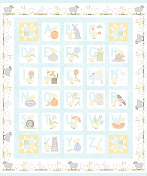 Little Chicks Flannel F10560 Q Aqua Alphabet 36 Inch Panel Maywood Studio 