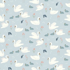 Little Swan Flannel F14692 Sky Allover Swans Riley Blake 