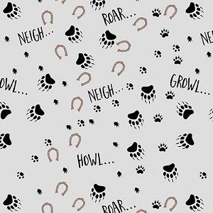 Furr Ever Friends Flannel F1947 90 Grey Footprints, Henry Glass 