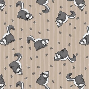 Furr Ever Friends Flannel F1948 33 Brown Allover Skunks, Henry Glass 