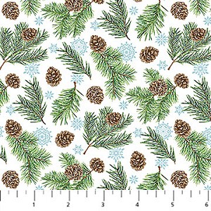 Woodland Woolies Flannel F27264 10 Pine Cones Needles Northcott 