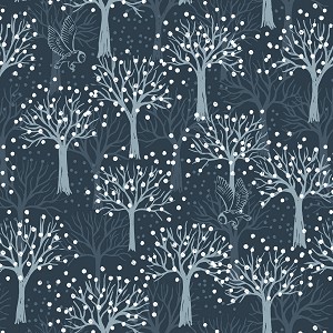 Secret Winter Garden Flannel F660 3  Dark Blue Owl Orchard Lewis and Irene 