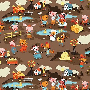 Harmony Farm Flannel F7140 Brown Farm, Riley Blake 
