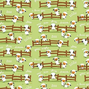 Harmony Farm Flannel F7141 Green Sheep, Riley Blake 