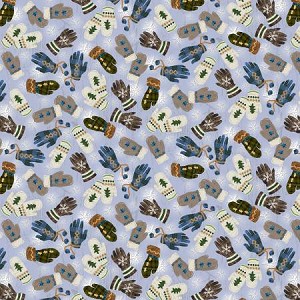 Pine Cone Lodge Flannel F9258 11 Blue Mittens Gloves, Henry Glass 
