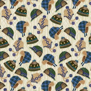 Pine Cone Lodge Flannel F9260 44 Multi Winter Hats Allover, Henry Glass 