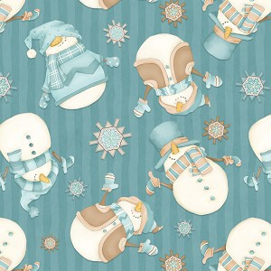 I Love Snow Gnomies Flannel F9644 11 Dark Aqua Tossed Snowman Henry Glass 