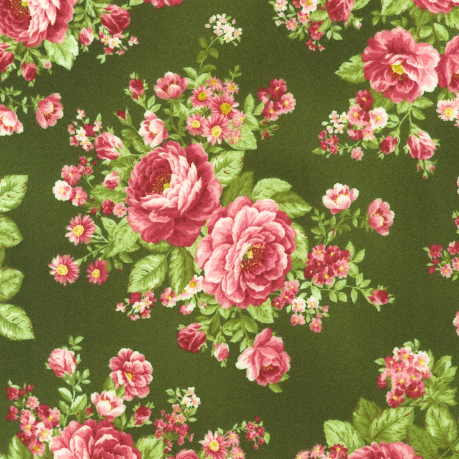 Bouquet of Roses Flannel F21364 44 Forest Robert Kaufman 