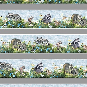Forest Friends 4325 Border Stripe Racoon Squirrel P and B Textiles 