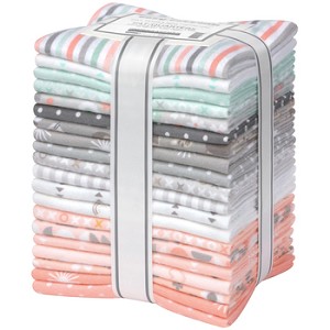Cozy Cotton Flannel Grey Peach Mint Fat Quarter Bundle Robert Kaufman 