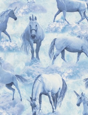 Fun C6544 Blue Unicorns, Timeless Treasures 