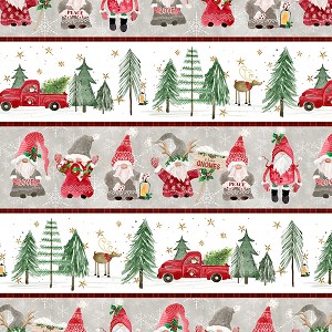 Gnomes Home Tree Farm 4705 MU Gnome Border Stripe P & B Textiles 