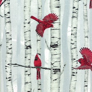 Woodsy Magic L7325 483S Fog Silver Cardinals Birch Tree Hoffman 