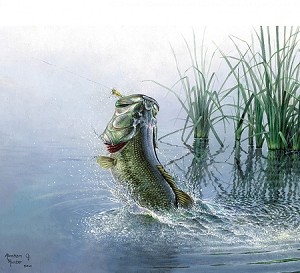 Fish and Fowl 8721 Bluewater Bass Digital Panel, Riley Blake 