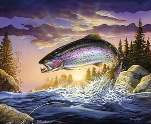 Fish and Fowl 8722 Rainbow Trout Digital Panel, Riley Blake 