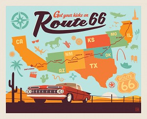 Route 66 Digital Panel DP15017 Route 66 Map Riley Blake 