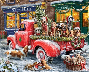 Christmas Wishes Digital Panel DP15042 Truck Dogs 36 x 44 Inch Riley Blake 