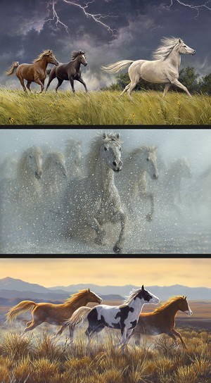 Wild Horses PD15533 Pillow 3 Row Tall Digital Panel 24 x 43 Inch Riley Blake 