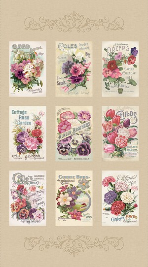 Cottage Lace Floral Seed Packets R261465 Panel Marcus 