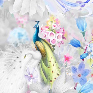 Peacock Walk Digital 2900 CW2D Winter Peacock Panel RJR Fabrics 