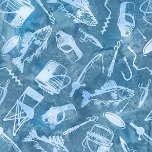 AMNSH 2025 Batik SH186 536 Tossed Ice Fishing Blue Lake Island Batik 