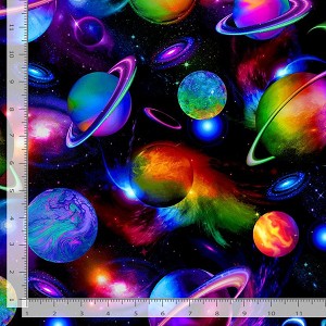 Galaxy CD3771 Black Bright Solar System Timeless Treasures 