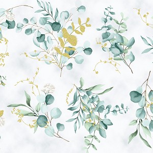 Home Sweet Home T7757 436G Eucalyptus Leaves with Gold Hoffman 