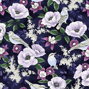 Fly Freely Digital Metallic T7760 701S Amethyst Silver Songbirds Hoffman 