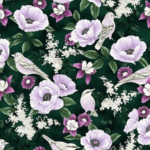 Fly Freely Digital Metallic T7760 702S Emerald Silver Songbirds Hoffman 