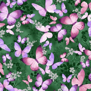 Fly Freely Digital Metallic T7762 170S Meadow Silver Butterflies Hoffman 