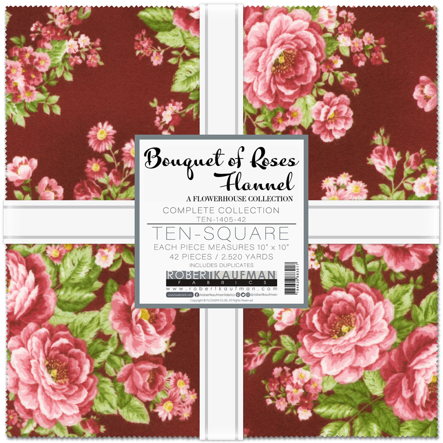 Bouquet of Roses Flannel 10 Inch Layer Cake Squares Robert Kaufman 