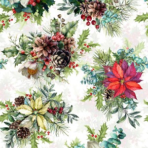 Snow Play U5009 22 Ivory Poinsettia and Pines Hoffman 