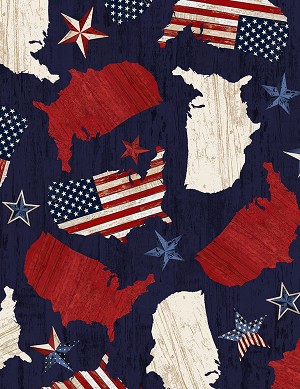 Timeless Treasures C7045 Navy United States of America 
