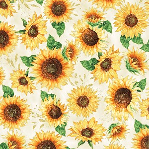 Fall Blooms V5184 33G Gold Metallic Sunflowers on Cream Hoffman 