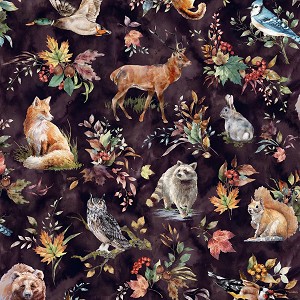 Forest Tales V5200 46 Plum Scattered Animals Digital Print Hoffman 