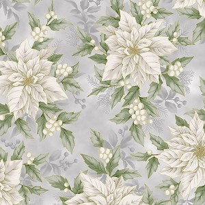 Holiday Elegance V7166 674G Gold Metallic Light Grey Poinsettias Hoffman 