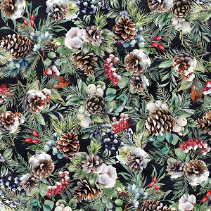 Winter Tales Digital W5390 A4 Black Pinecones Hoffman 