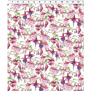 Fuchsias and Hummingbirds Y2355 1 White, Clothworks 