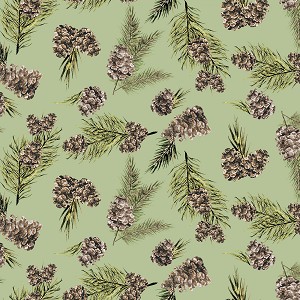 Joyful Winter Digital Y3816 112 Pine Cones Light Forest Clothworks 