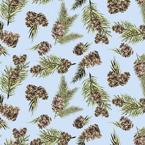 Joyful Winter Digital Y3816 29 Pine Cones Light Blue Clothworks 