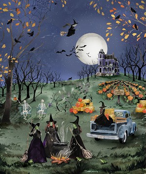 Toile and Trouble Digital Y4157 55 Haunted House Panel Clothworks 