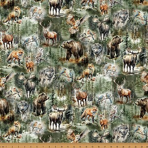 Stag and Stone Y5798 728 Woodland Scattered Animals Hoffman 