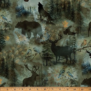 Stag and Stone Y5799 157 Verde Silhouette Animals Hoffman 